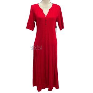 Lauren Ralph Lauren NWT Red Cotton Waffle-Knit Henley Dress Size Large